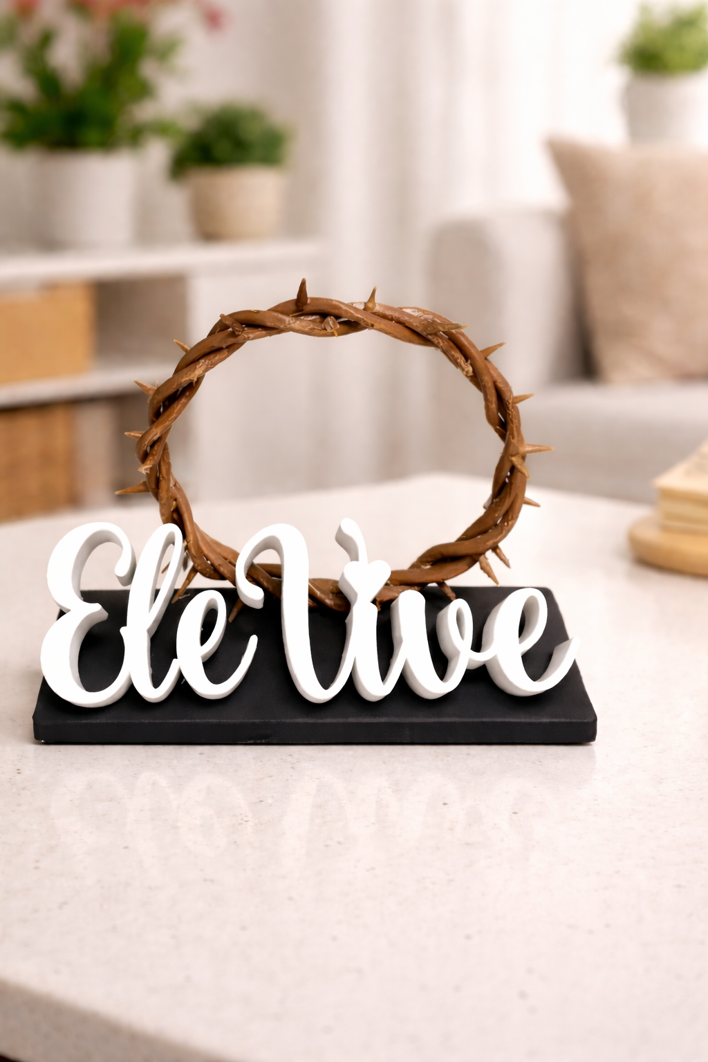 ✝️ Decorativo Cristão “Ele Vive” com Coroa